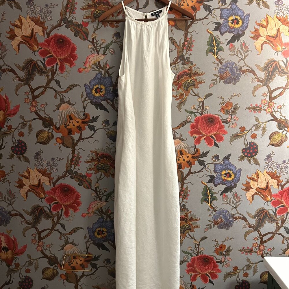 JCrew High Neck Midi Linen Dress White Size 10